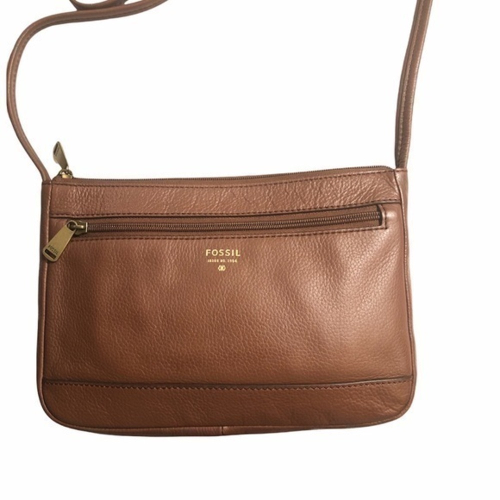Fossil brown leather crossbody bag